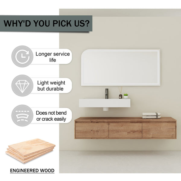 English Elm 60-Inch Wall-Mounted Bathroom Vanity With Stylish Resin Sink, Soft-Close Drawers & Modern Design W999S00355