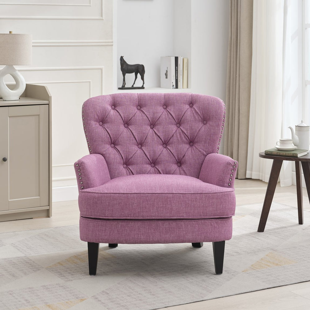 English Elm Christopher Knight Home® - Mirod Vintage Upholstered Lounge Chair with Tufted Back and Nailhead Trim, Solid Wood Legs, Cozy Comfort Pink N760P253374P