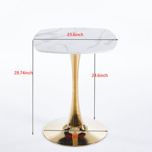 English Elm Square Tulip Small Dining Table for 2-4, 24" Modern Bistro White MDF Top with Gold Pedestal Base W3766P370579