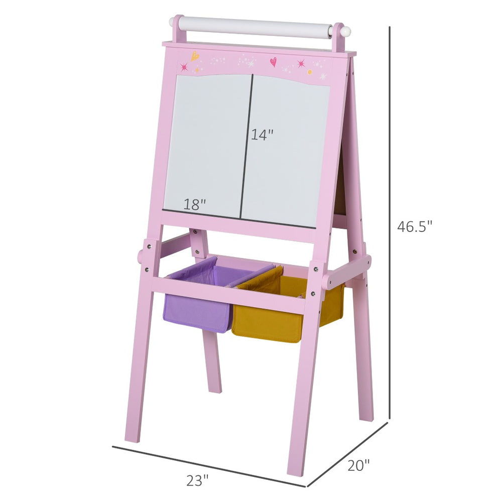 English Elm Kids Wooden Art Easel Double Sided Chalkboard Whiteboard with Paper Roll and Storage T3971P440648