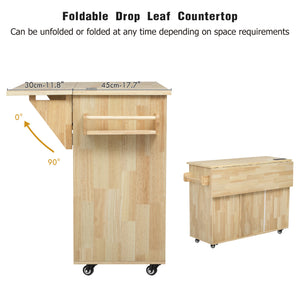 English Elm K&K Vintage Woven Checkerboard Kitchen Island 53.2" with Drop Leaf, Power Outlet, 5 Wheels, Storage N707P215328Y