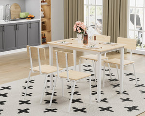 English Elm 5-Piece Modern Dining Set for Small Spaces — 43.3" MDF Top Table with Metal Frame and 4 Chairs, Easy Clean Oak W578133460