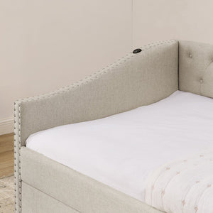 English Elm Twin Daybed with Pull Out Trundle Usb Charging Tufted Upholstered Sofa Guest Bed Beige W1413S00156