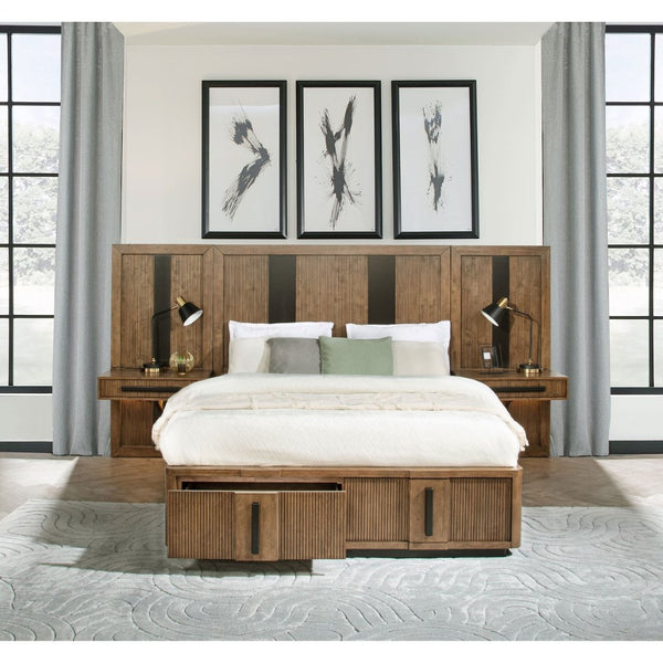 English Elm Moraga Fluted Ash Veneer California King Storage Bed with Wall Panel Nightstands B062S01834