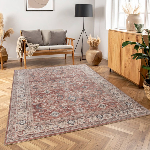 English Elm Majestic Traditional Polyester Area Rug Warm Red Pattern for Living or Dining Rooms B186P428862