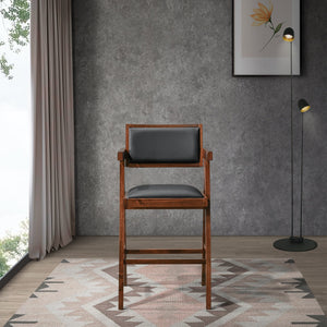 English Elm Ashcroft Furniture - Athena Mid-Century Counter Chair Set of 2 in Black Vegan Leather with Solid Wood Frame & Footrest B183P231267