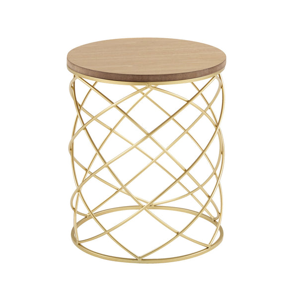 English Elm Christopher Knight Home® - Golden Side table with MDF Top & Gold Metal Birdcage Frame, 17"x17"x20.5" Modern No-Assembly Accent Piece N770P234470G