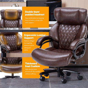 English Elm 600lbs Capacity Executive Office Chair Wide Seat Pu Leather High Back with Lumbar Support Brown W5201P418311