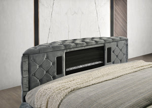 English Elm Luxurious King Size Bed Set With Tufted Velvet Headboard, Tv Lift, Electric Fireplace & Nightstands B2741S00117