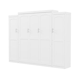 English Elm Full Full Size Murphy Bed with Two Wardrobes and Foldable Platform, Space-Saving Modern Guest Solution White 84.9 L x 12 W x 7 H N733S235596K