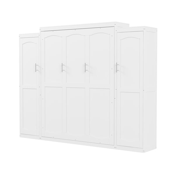 English Elm Full Full Size Murphy Bed with Two Wardrobes and Foldable Platform, Space-Saving Modern Guest Solution White 84.9 L x 12 W x 7 H N733S235596K