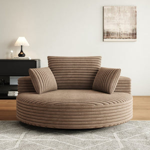 English Elm 55''l 55'l Faux Rabbit Fur Corduroy Swivel Chair Foam Cloud Lounge Seat for Bedroom W834S00446