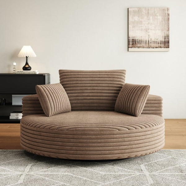 English Elm 55''l 55'l Faux Rabbit Fur Corduroy Swivel Chair Foam Cloud Lounge Seat for Bedroom W834S00446