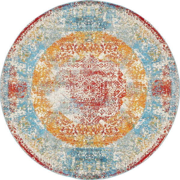 Unique Loom Rosso Cavalli Machine Made Border Rug Multi, Gray/Ivory/Navy Blue/Orange/Red/Blue 8' 0" x 8' 0"