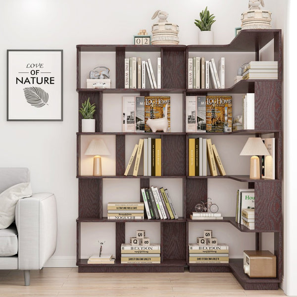 English Elm 90 Cm Modular Corner Bookcase Set of 2 L Shaped Display Shelves for Home Office W2899S00007
