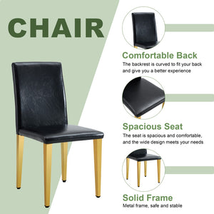 English Elm Table and Chair Set Extendable Round Mdf Top Gold Legs Four Pu Dining Seats Black,White+Gold W1151S04830