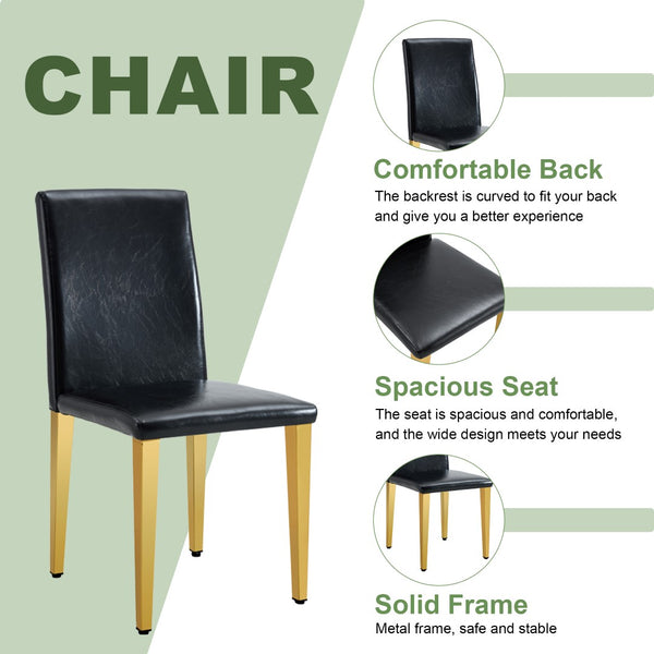 English Elm Table and Chair Set Extendable Round Mdf Top Gold Legs Four Pu Dining Seats Black,White+Gold W1151S04830