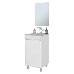 English Elm White Bathroom Cabinet with Integrated Sink, Metal Legs and 2-Door Storage for Bright Modern Baths B062P355529