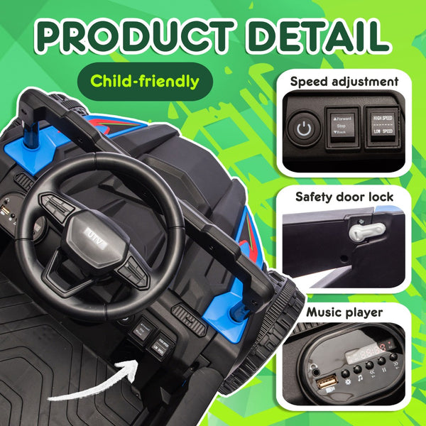 English Elm 24v Kids Utv Ride on with Dual 80w Motors Remote Control and Four Wheel Suspension Blue W1578P342132