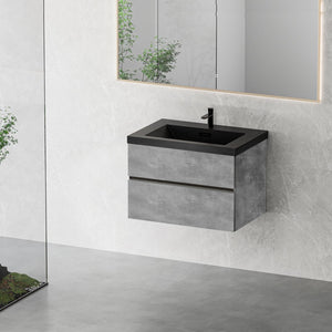 English Elm 30'' Wall Mounted Bathroom Vanity Smoked Walnut Fluted Cabinet Matte Black Basin W1920P385526