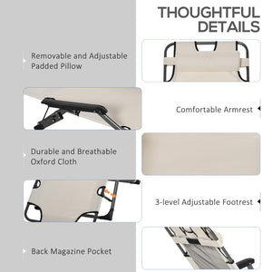 English Elm Outsunny 2-In-1 Adjustable Folding Lounge Chair With Pillow & Pocket - Perfect For Beach & Patio Relaxation W2225P217576-GIGA