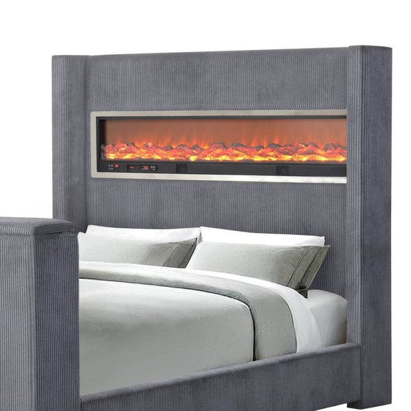 English Elm Black Eastern King Platform Bed Wingback Headboard with Motorized Tv Lift Fireplace Gray,Multi B2741S00800