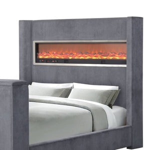 English Elm Black Queen Platform Bed Wingback Headboard Motorized Tv Lift Fireplace Bluetooth Gray,Multi B2741S00799
