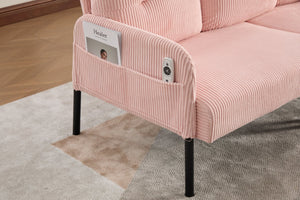 English Elm United We Win Corduroy Loveseat Plush Ergonomic Sofa with Spring Support Metal Legs Pink W1568P410044
