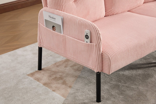 English Elm United We Win Corduroy Loveseat Plush Ergonomic Sofa with Spring Support Metal Legs Pink W1568P410044