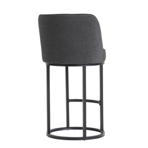 English Elm Counter Height Barstools Set of 2 Linen Upholstered Barrel Seat with Iron Legs Gray W395P410436