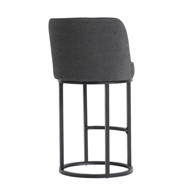 English Elm Counter Height Barstools Set of 2 Linen Upholstered Barrel Seat with Iron Legs Gray W395P410436