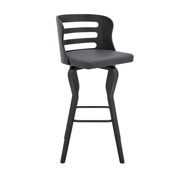 English Elm Lusera 30" Swivel Bar Stool - Gray Faux Leather With Black Wood Base For Modern Comfort & Style B2736P268537