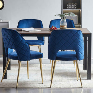 English Elm Blue Velvet Cut-Out Back Dining Chairs Set of 4 with Gold Metal Legs, Ergonomic Sponge Cushions, Elegant Supportive Seating (4) W1164P188243