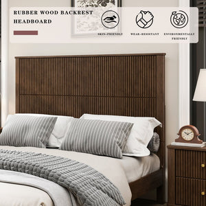 English Elm Solid Rubberwood Queen Platform Bed Tall Headboard Vertical Grain No Box Spring Walnut W5819S00001