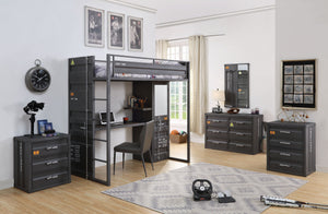 English Elm Grey Gunmetal Industrial Chair with Faux Leather Upholstery, Metal Frame, Comfort Foam, Urban Chic B062P209147