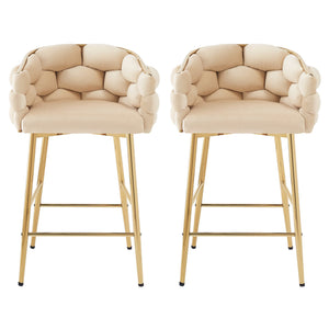 English Elm Christopher Knight Home® - 28'' Velvet Counter Stools Set of 2 with Gold Iron Frame, Plush Back & Footrest for Kitchen Beige N780P199861W