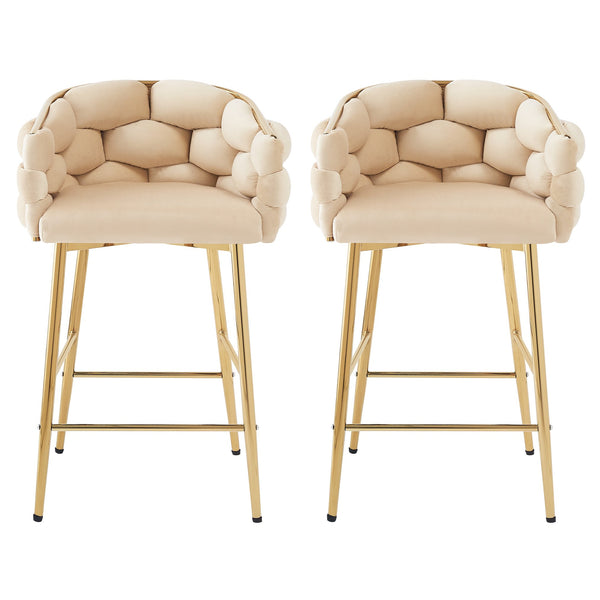 English Elm Christopher Knight Home® - 28'' Velvet Counter Stools Set of 2 with Gold Iron Frame, Plush Back & Footrest for Kitchen Beige N780P199861W