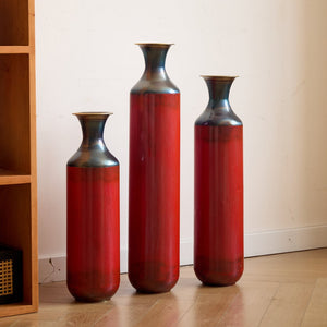 English Elm Floor Red Metal Vase Set 3-Piece Droplet Sculptures — Modern Glazed Tall Decorative Vases for Home W2796P371277