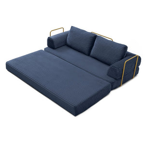 English Elm Convertible Floor Sofa Futon with Corduroy Upholstery for Living Room Lounging and Sleeping Blue W1117P434731