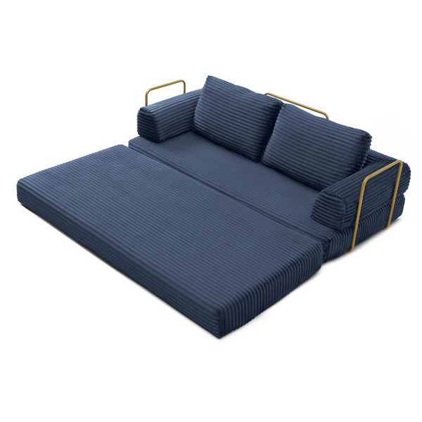English Elm Convertible Floor Sofa Futon with Corduroy Upholstery for Living Room Lounging and Sleeping Blue W1117P434731