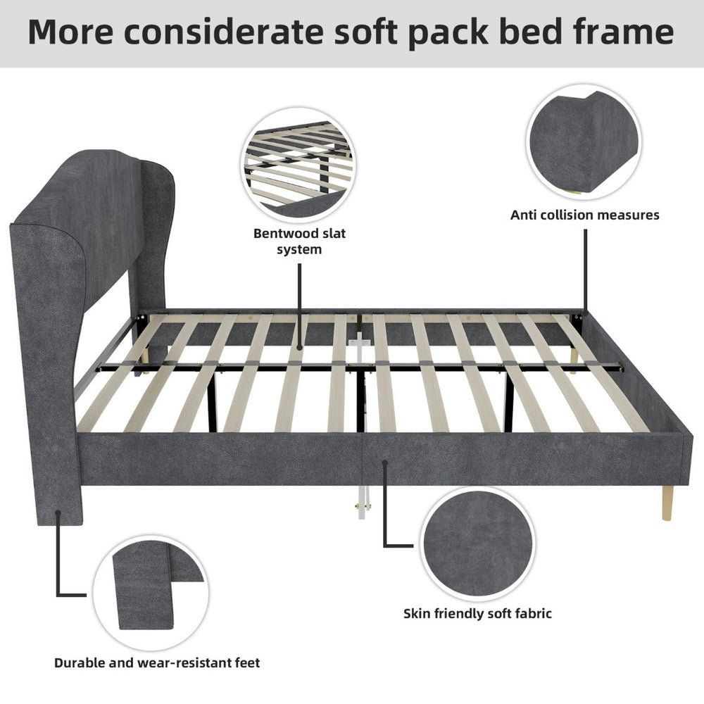English Elm Suede Tufted Platform Bed Full Size Upholstered Headboard for Restful Bedroom Retreat Grey W1935P361013
