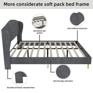 English Elm Suede Tufted Platform Bed Full Size Upholstered Headboard for Restful Bedroom Retreat Grey W1935P361013
