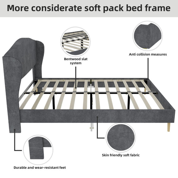 English Elm Suede Tufted Platform Bed Full Size Upholstered Headboard for Restful Bedroom Retreat Grey W1935P361013