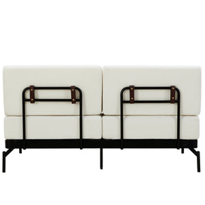 English Elm Modern Loveseat Sofa with Cylindrical Armrests, Built-In USB Ports, Chenille Cushions, Steel Frame Beige N719P290584A