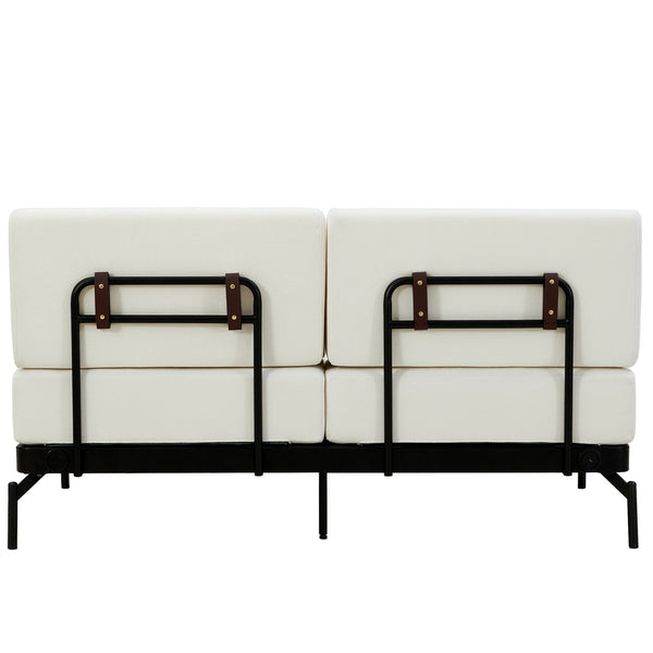 English Elm Modern Loveseat Sofa with Cylindrical Armrests, Built-In USB Ports, Chenille Cushions, Steel Frame Beige N719P290584A