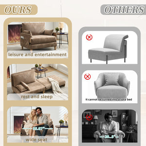 English Elm Foldable sofa bed recliner with three pillows, 3-in-1 convertible sleeper for small spaces, mid-century modern comfort Light Brown W395P290557