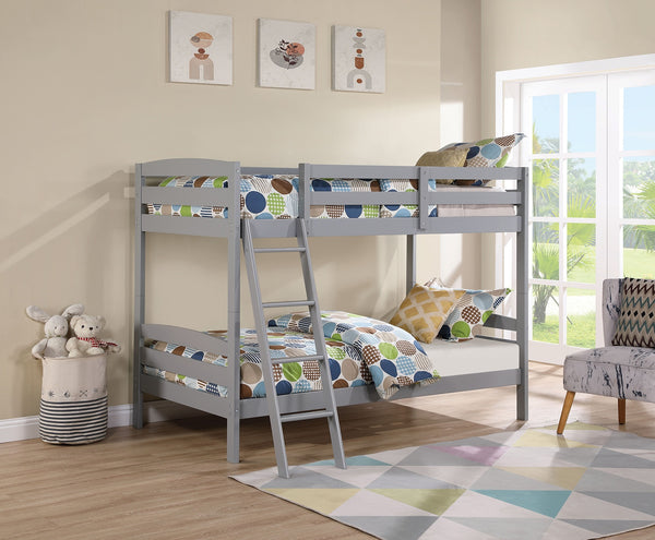 English Elm Modern Twin Over Twin Bunk Bed with Front Ladder, Safety Rails & Two Underbed Drawers, Solid Slat Support Gray 17 L x 80 W x 8 H B2741P345240