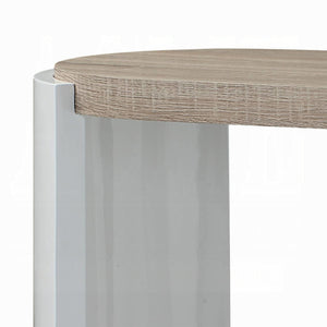 English Elm Oak High Gloss Sofa Table With Elegant Oval Design, Bottom Shelf, And Modern Two-Tone Finish B062P209138