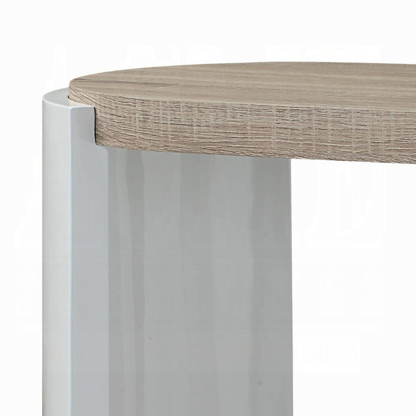 English Elm Oak High Gloss Sofa Table With Elegant Oval Design, Bottom Shelf, And Modern Two-Tone Finish B062P209138