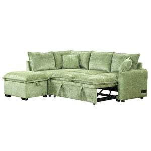 English Elm 82.67"Convertible Sofa Bed Sectional with Storage Ottoman, Power Sockets & USB Ports, Chenille Comfort Green SG001450AAF